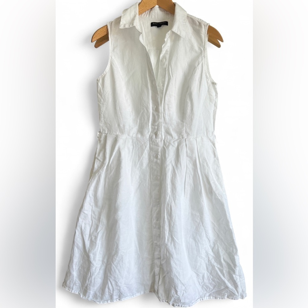 Banana Republic White Linen Blend Button Midi Dress A-Line Size 6